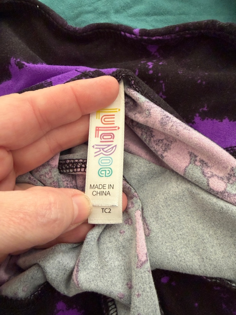 LuLaRoe Black Leggings with Purple Splatter - Picture 2 of 2